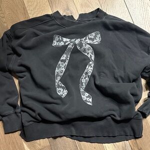 aerie Black Sweatshirt with White Floral Bow Graphic